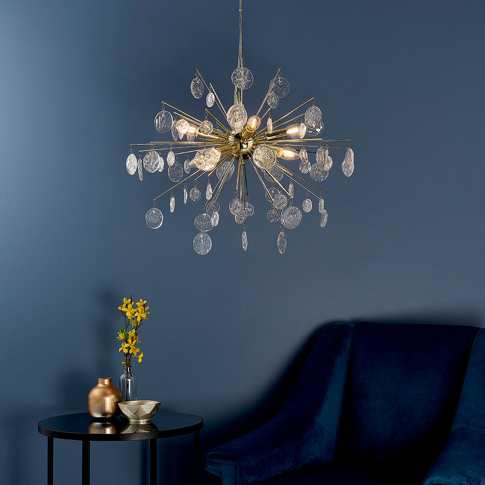 Endon Lighting 90294 Calla 8Lt Pendant Gold Effect Plate & Clear Glass