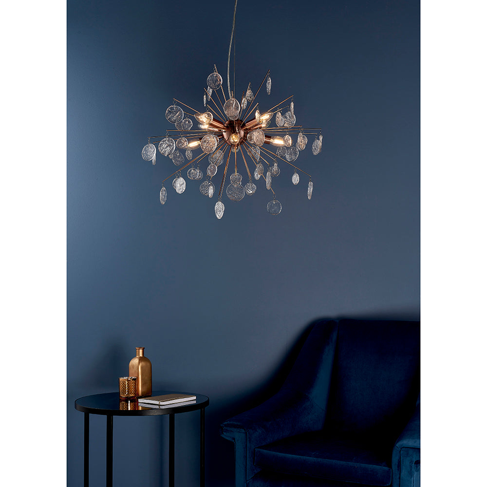 Endon Lighting 90295 Calla 8Lt Pendant Copper Plate & Clear Glass