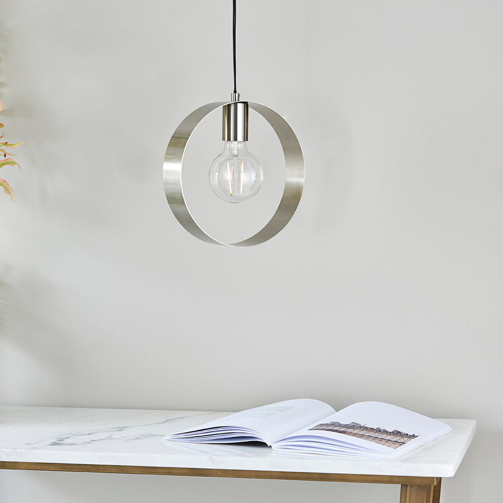 Endon Lighting 90454 Hoop 1Lt Pendant Brushed Nickel Plate