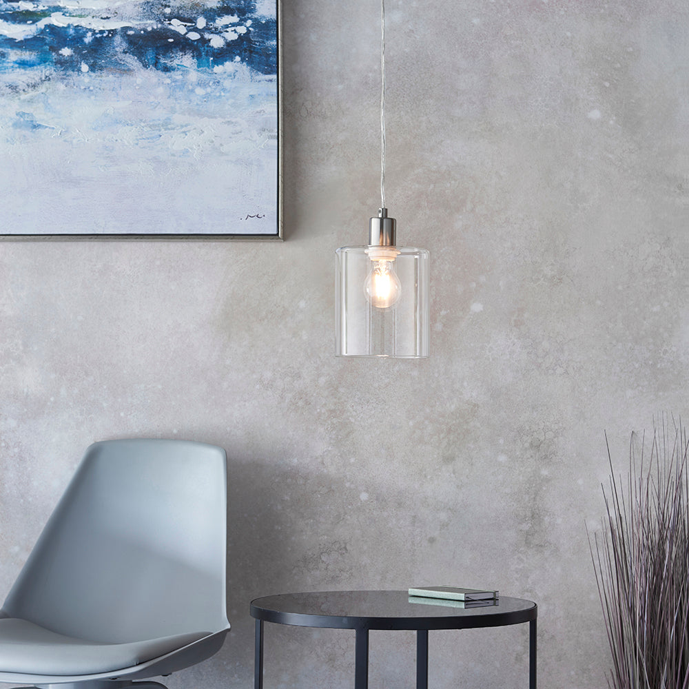 Endon Lighting 90563 Toledo 1Lt Pendant Brushed Nickel Plate & Clear Glass