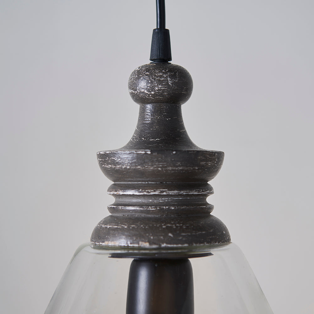 Endon Lighting 90576 Kerala 1Lt Pendant Taupe Grey Distressed Wood & Clear Glass