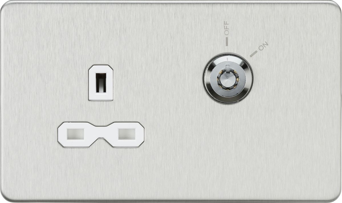 13A 1G DP Lockable socket - Brushed Chrome with white insert
