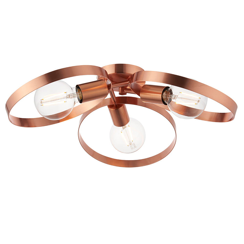 Endon Lighting 91039 Hoop 3Lt Semi Flush Brushed Copper Plate