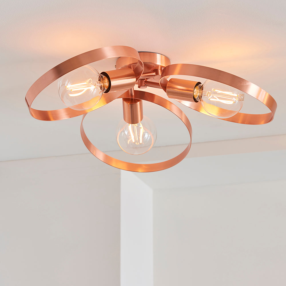 Endon Lighting 91039 Hoop 3Lt Semi Flush Brushed Copper Plate