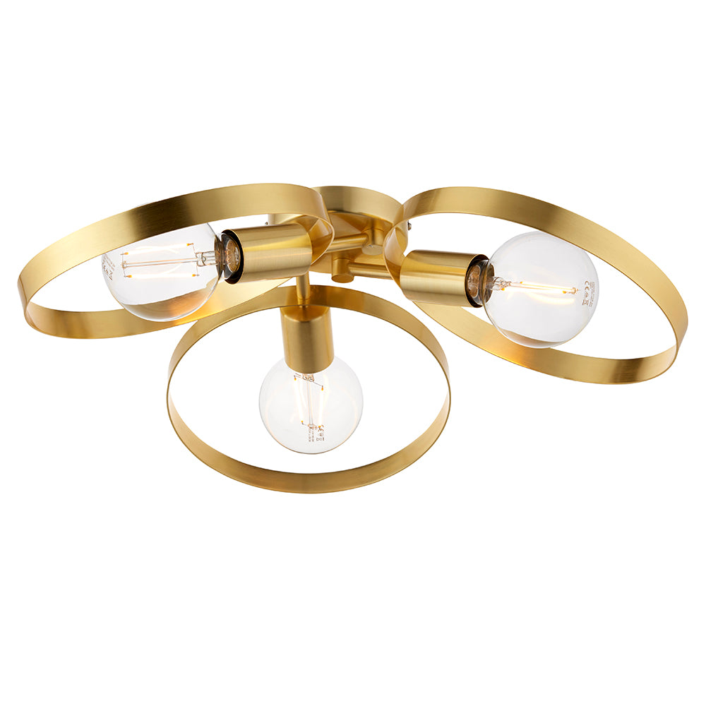 Endon Lighting 91933 Hoop 3Lt Semi Flush Satin Brass Plate