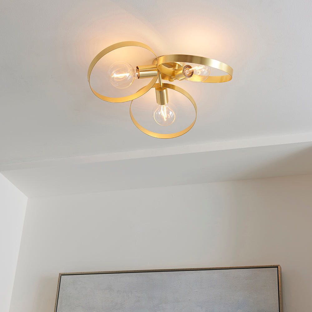 Endon Lighting 91933 Hoop 3Lt Semi Flush Satin Brass Plate