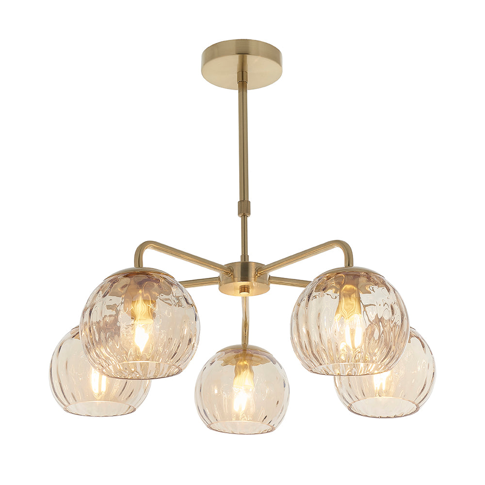 Endon Lighting 91969 Dimple 5Lt Pendant Satin Brass Plate & Champagne Lustre Glass