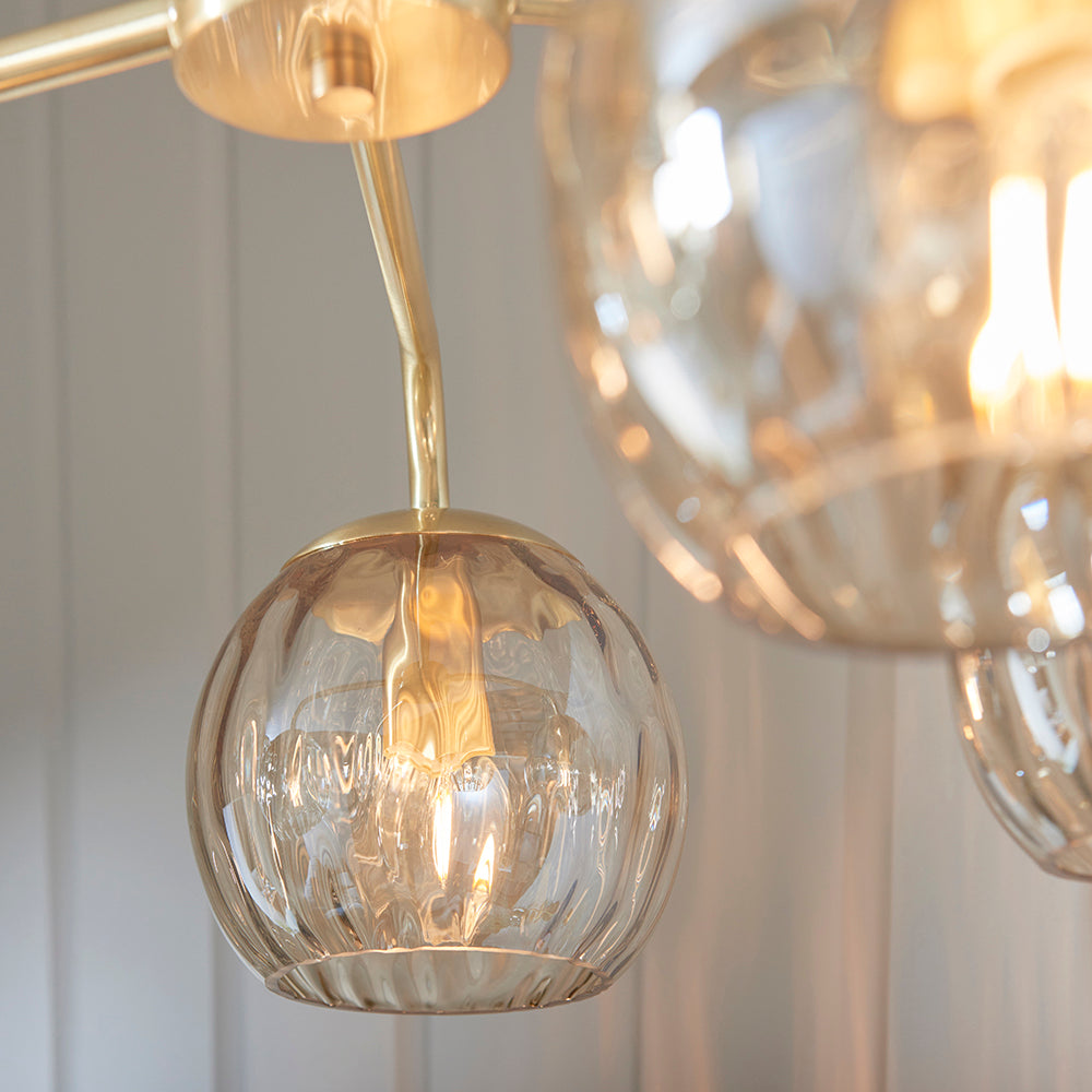 Endon Lighting 91969 Dimple 5Lt Pendant Satin Brass Plate & Champagne Lustre Glass