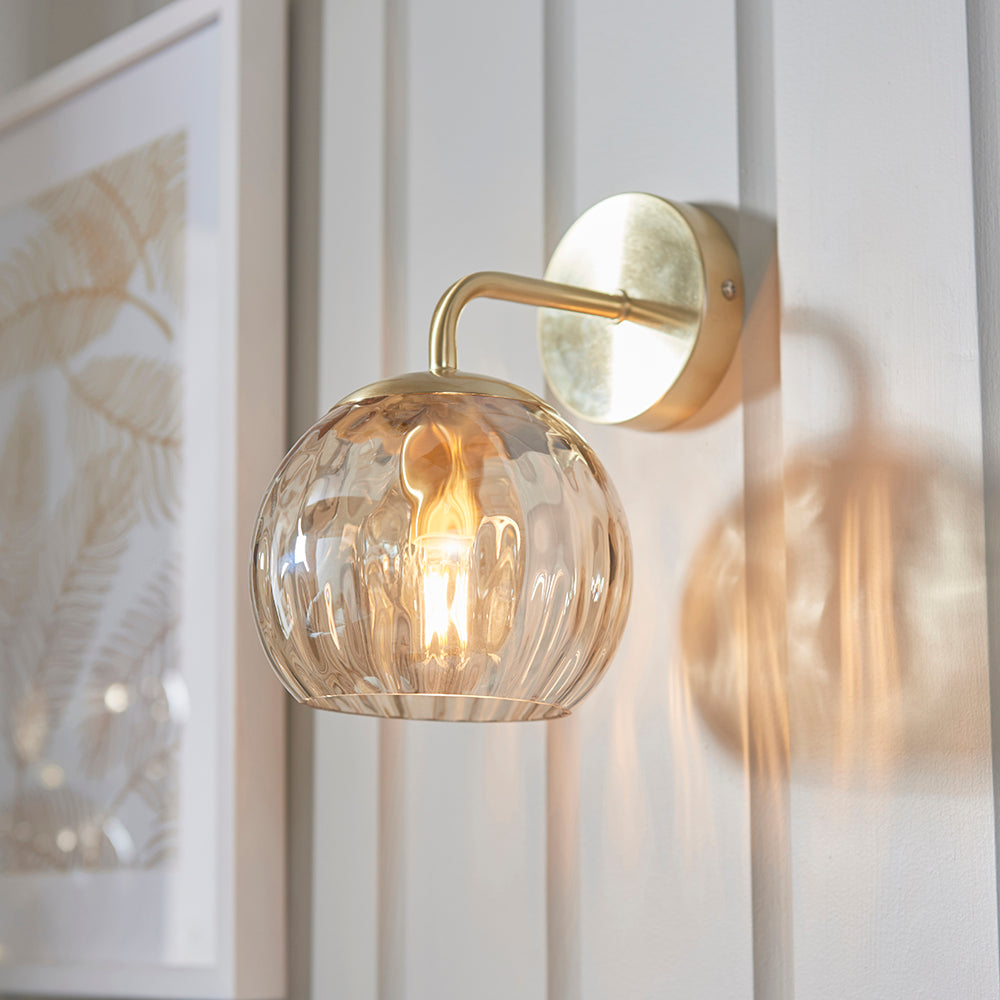 Endon Lighting 91970 Dimple 1Lt Wall Satin Brass Plate & Champagne Lustre Glass