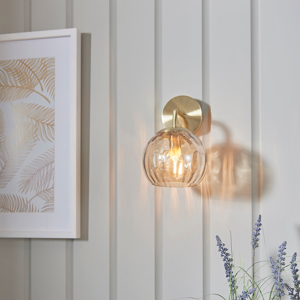Endon Lighting 91970 Dimple 1Lt Wall Satin Brass Plate & Champagne Lustre Glass