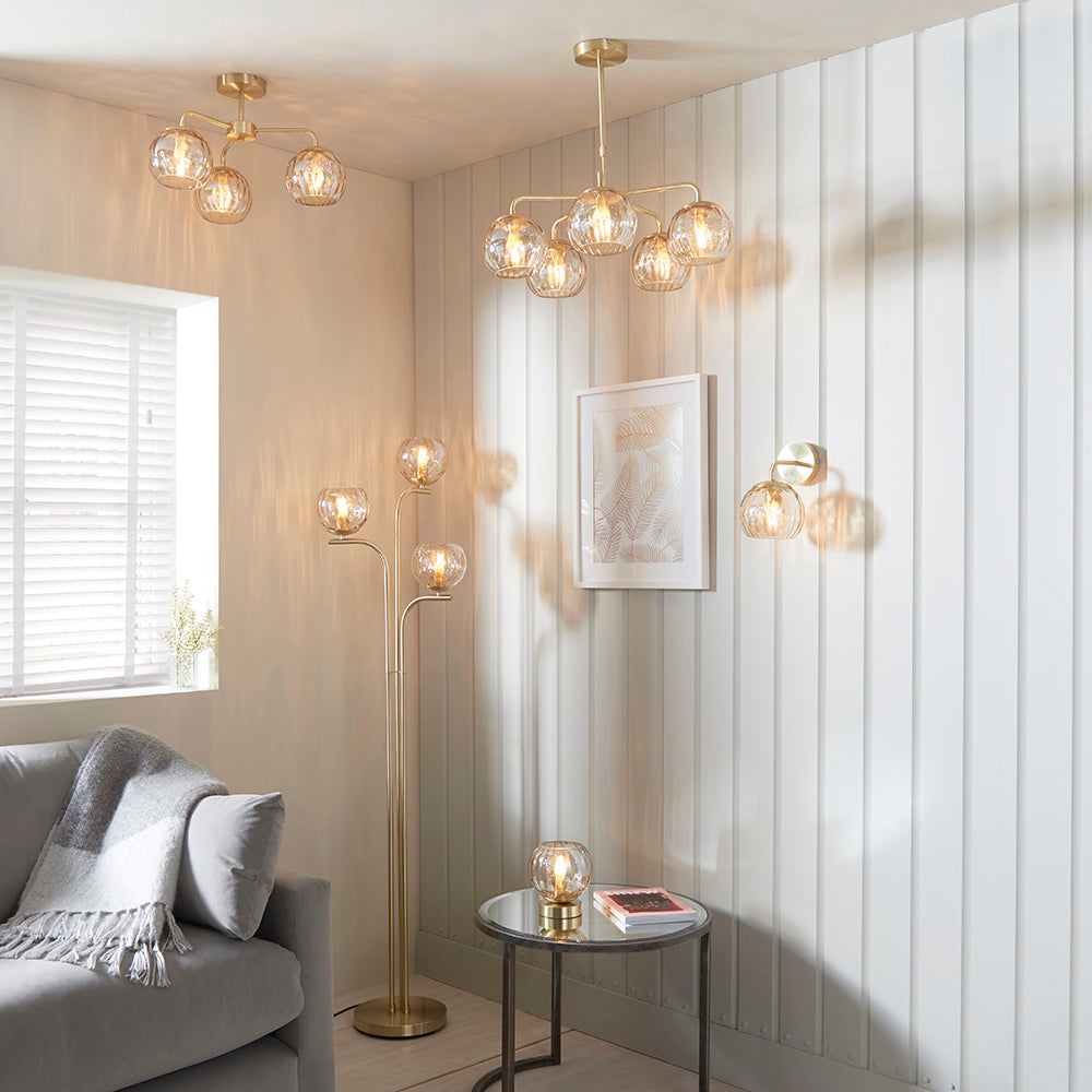 Endon Lighting 91970 Dimple 1Lt Wall Satin Brass Plate & Champagne Lustre Glass