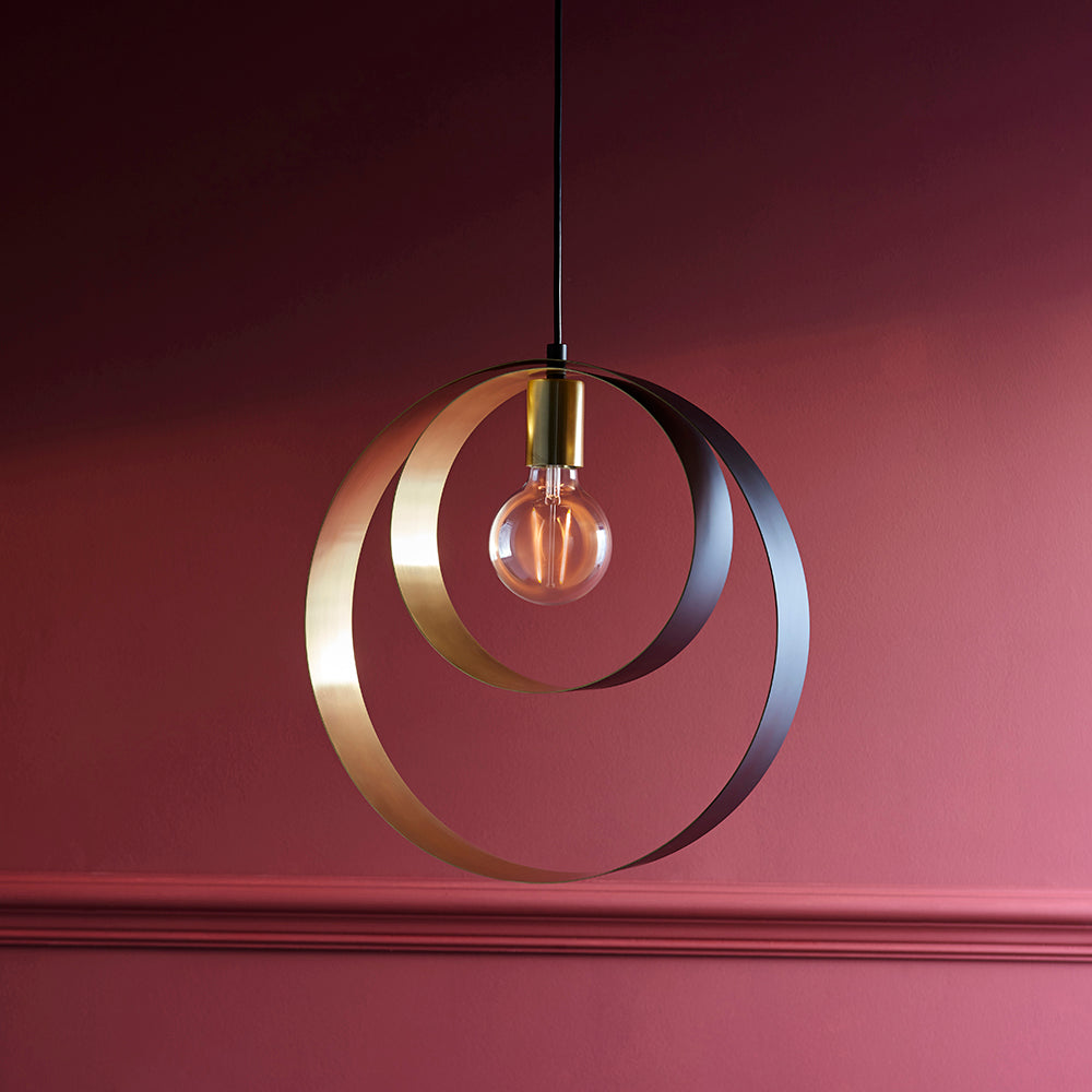 Endon Lighting 92877 Cal 1Lt Pendant Satin Brass Plate & Matt Black