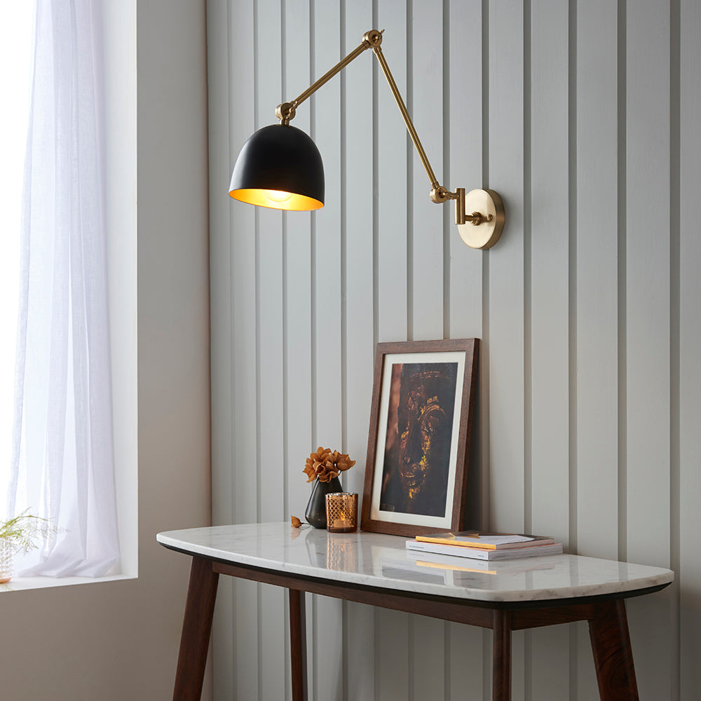 Endon Lighting 93142 Lehal 1Lt Wall Antique Solid Brass & Matt Black