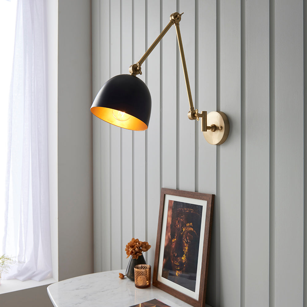 Endon Lighting 93142 Lehal 1Lt Wall Antique Solid Brass & Matt Black