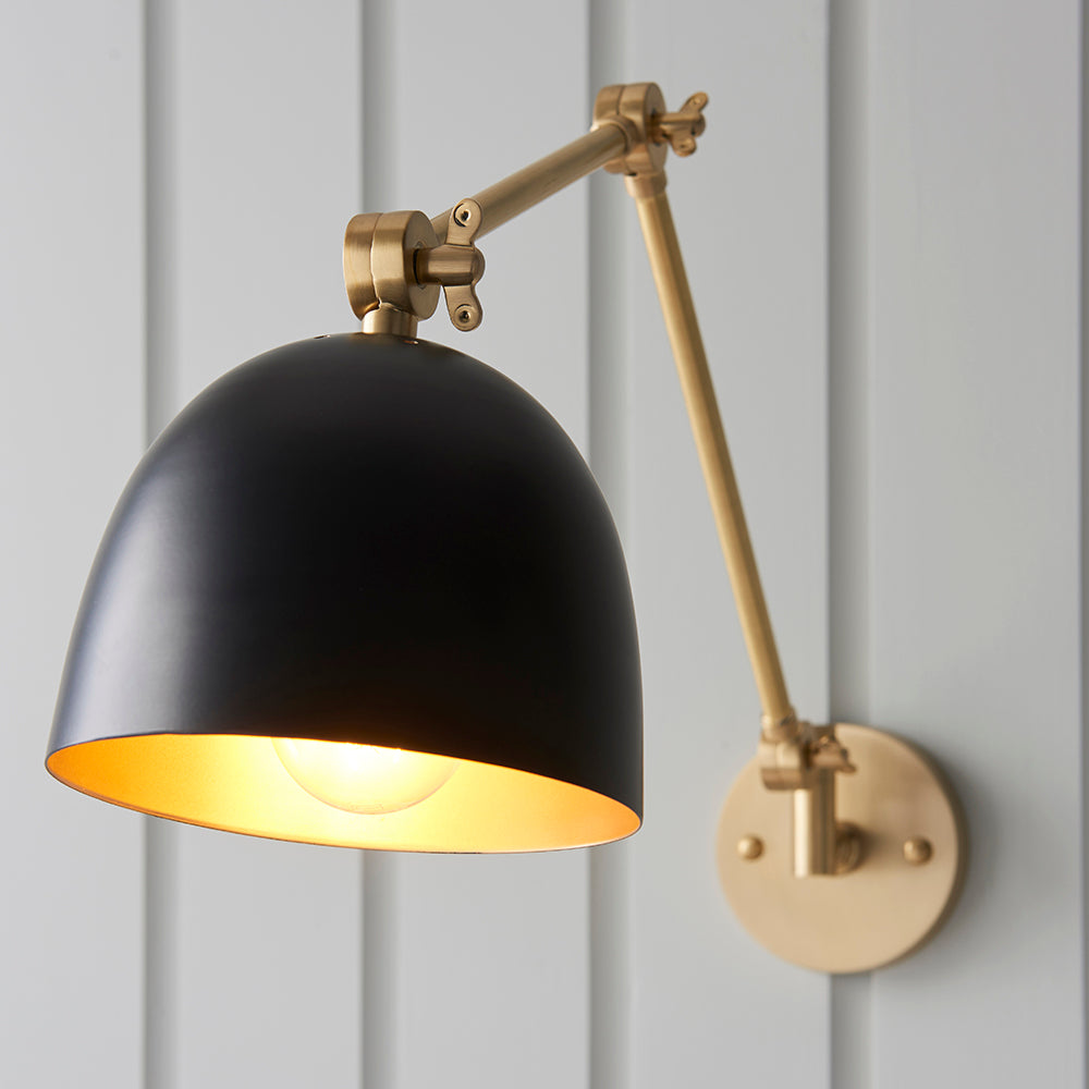 Endon Lighting 93142 Lehal 1Lt Wall Antique Solid Brass & Matt Black
