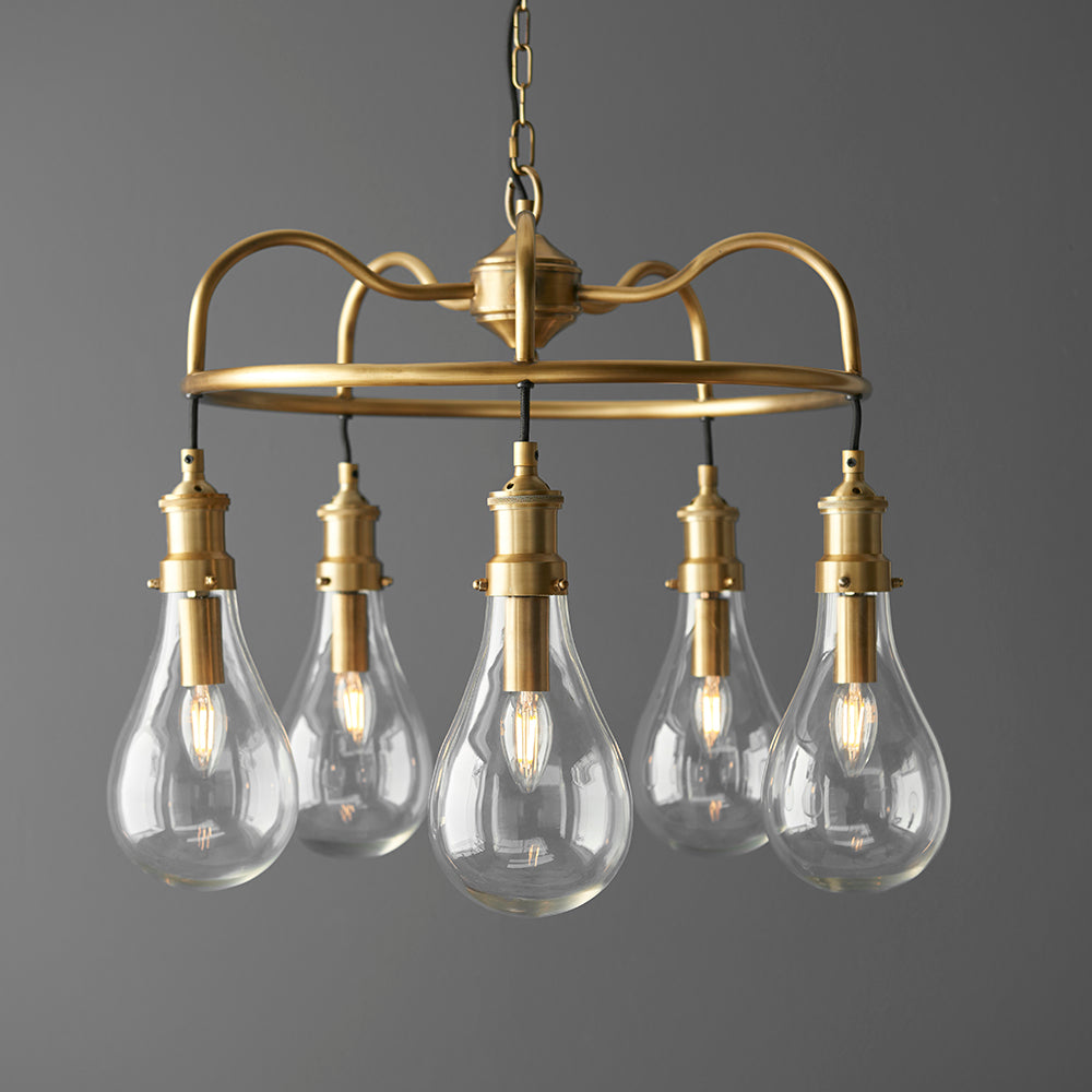 Endon Lighting 93152 Hadassa 5Lt Pendant Antique Brass Plate & Clear Glass