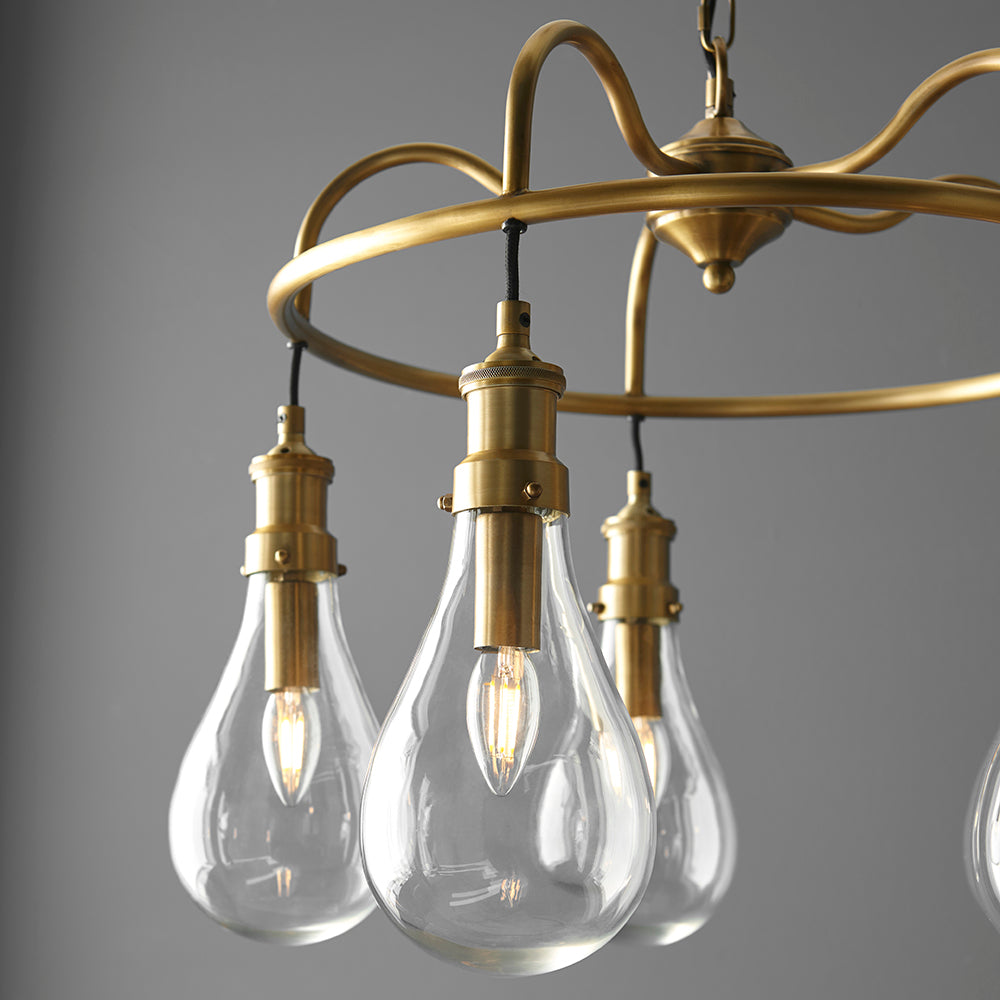 Endon Lighting 93152 Hadassa 5Lt Pendant Antique Brass Plate & Clear Glass