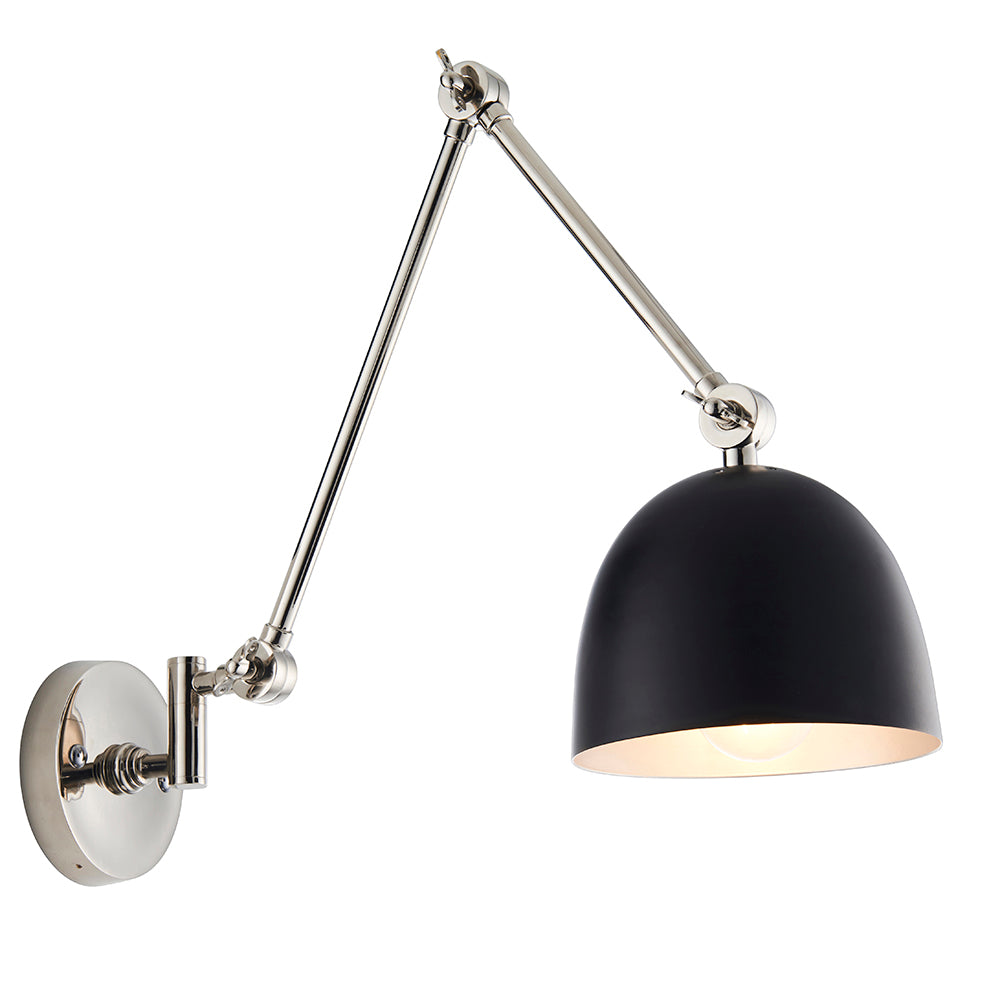 Endon Lighting 93431 Lehal 1Lt Wall Polished Nickel Plate & Matt Black