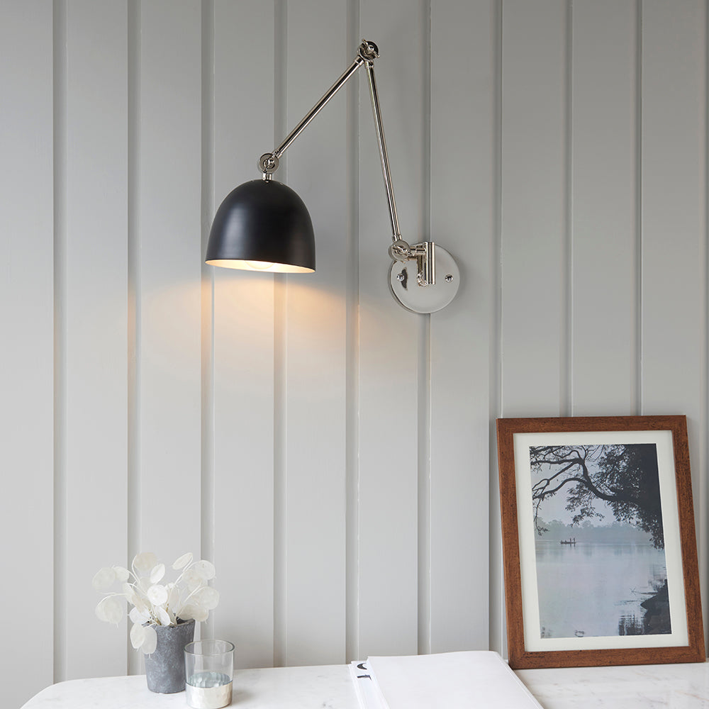 Endon Lighting 93431 Lehal 1Lt Wall Polished Nickel Plate & Matt Black
