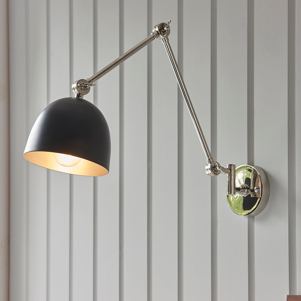 Endon Lighting 93431 Lehal 1Lt Wall Polished Nickel Plate & Matt Black