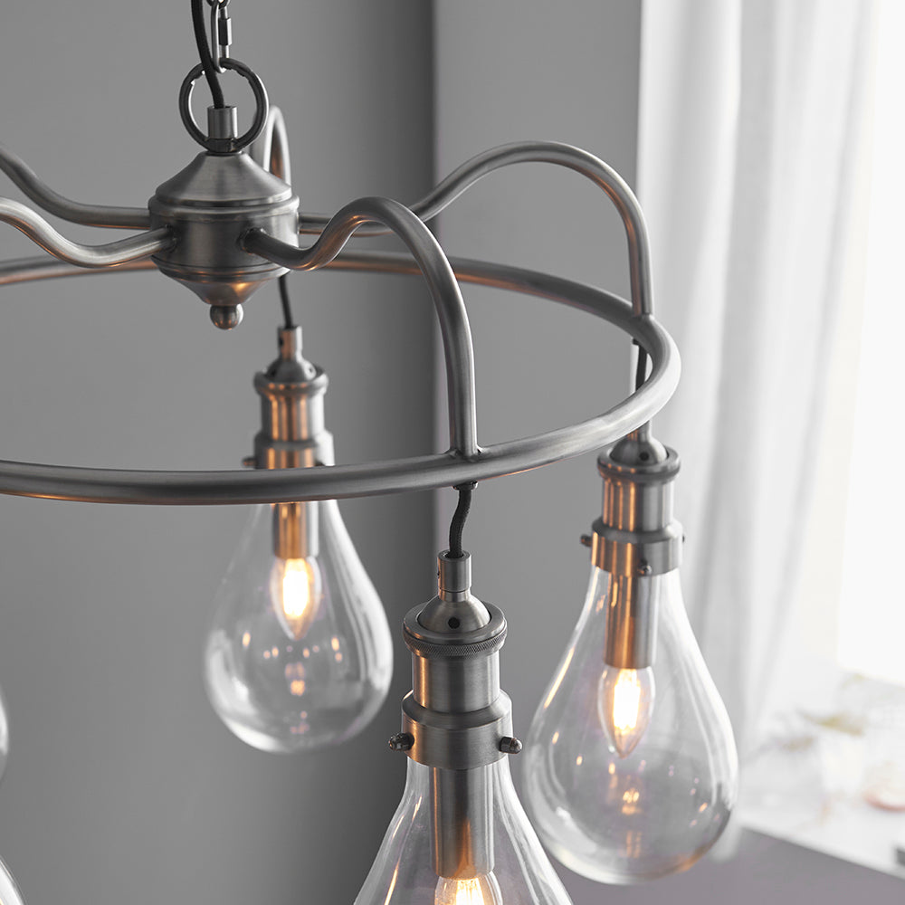 Endon Lighting 93433 Hadassa 5Lt Pendant Antique Nickel Plate & Clear Glass