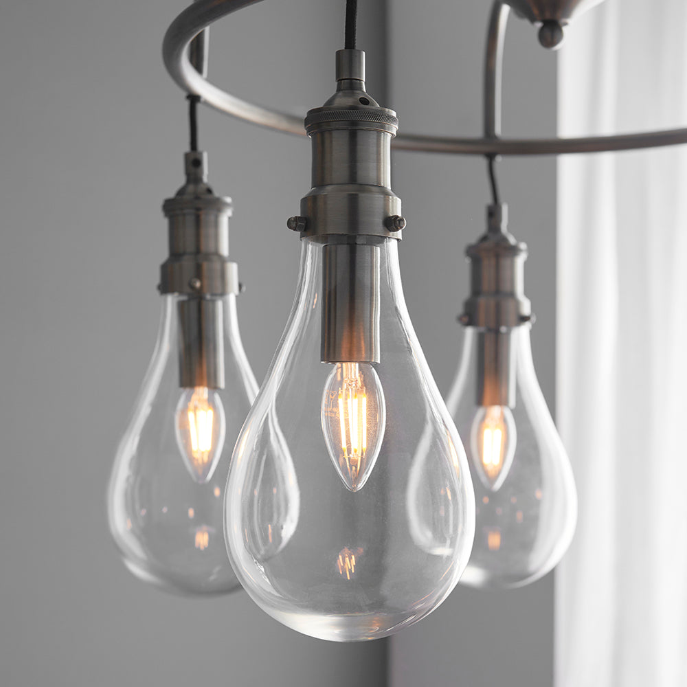 Endon Lighting 93433 Hadassa 5Lt Pendant Antique Nickel Plate & Clear Glass