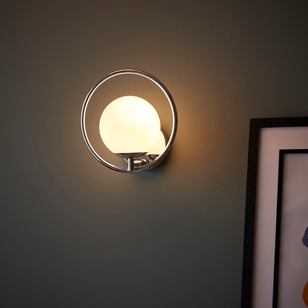 Endon Lighting 93901 Orb 1Lt Wall Chrome Plate & Opal Glass
