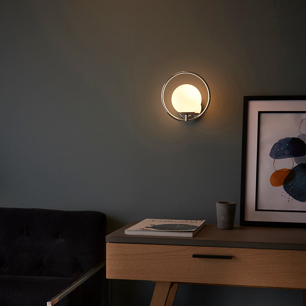 Endon Lighting 93901 Orb 1Lt Wall Chrome Plate & Opal Glass