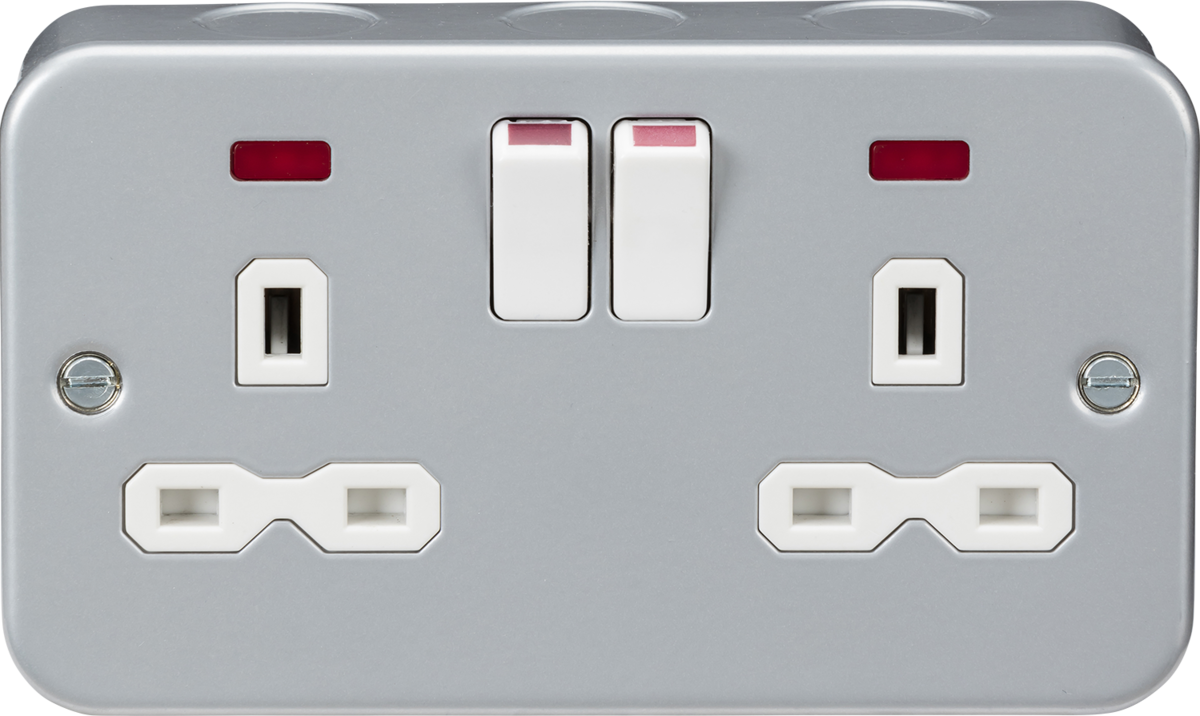 Metal Clad 13A 2G DP switched socket with neon