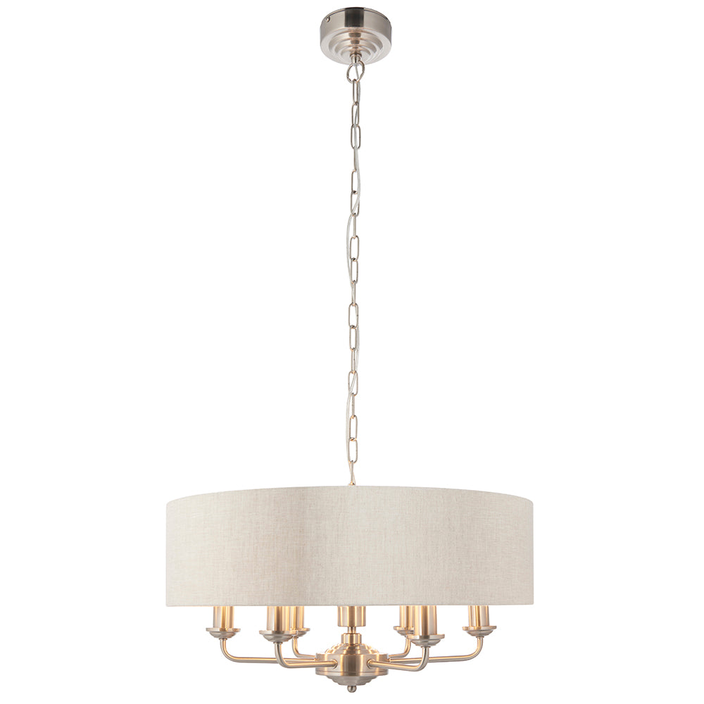 Endon Lighting 94357 Highclere 6Lt Pendant Brushed Chrome Plate & Natural Linen