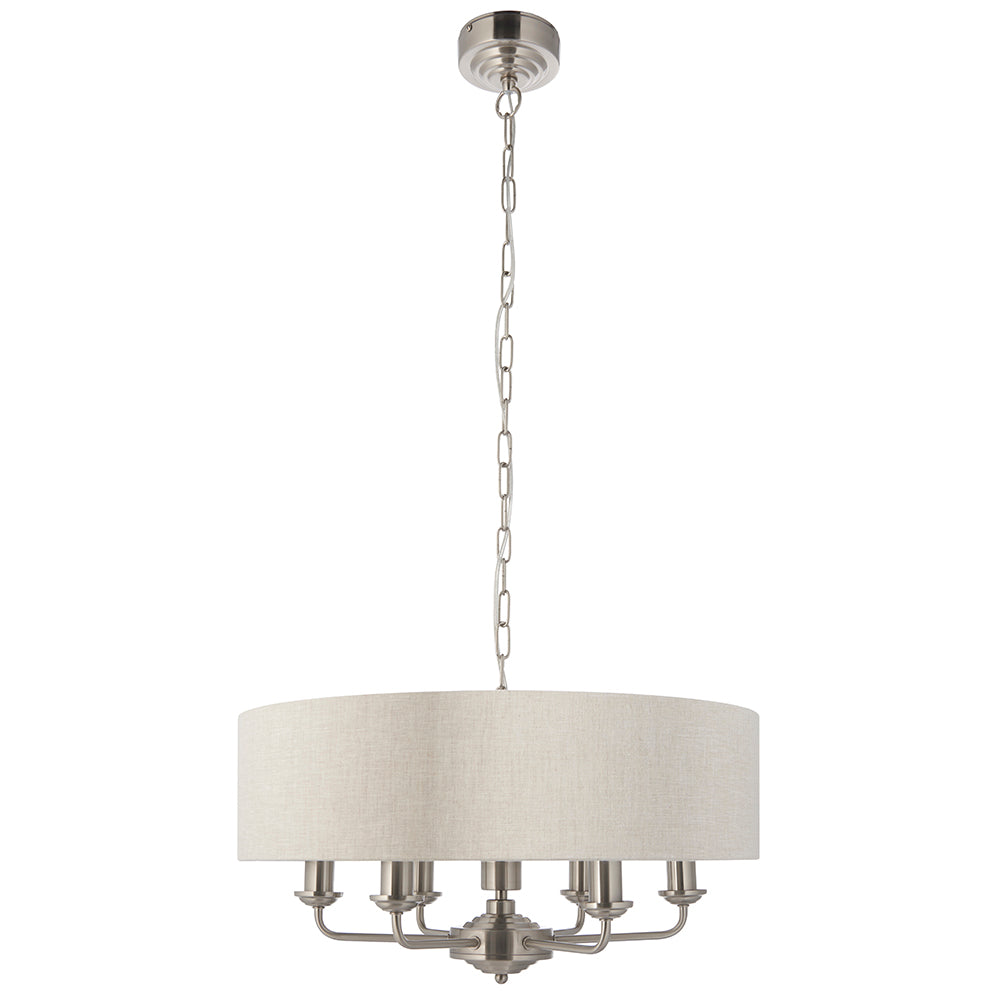 Endon Lighting 94357 Highclere 6Lt Pendant Brushed Chrome Plate & Natural Linen