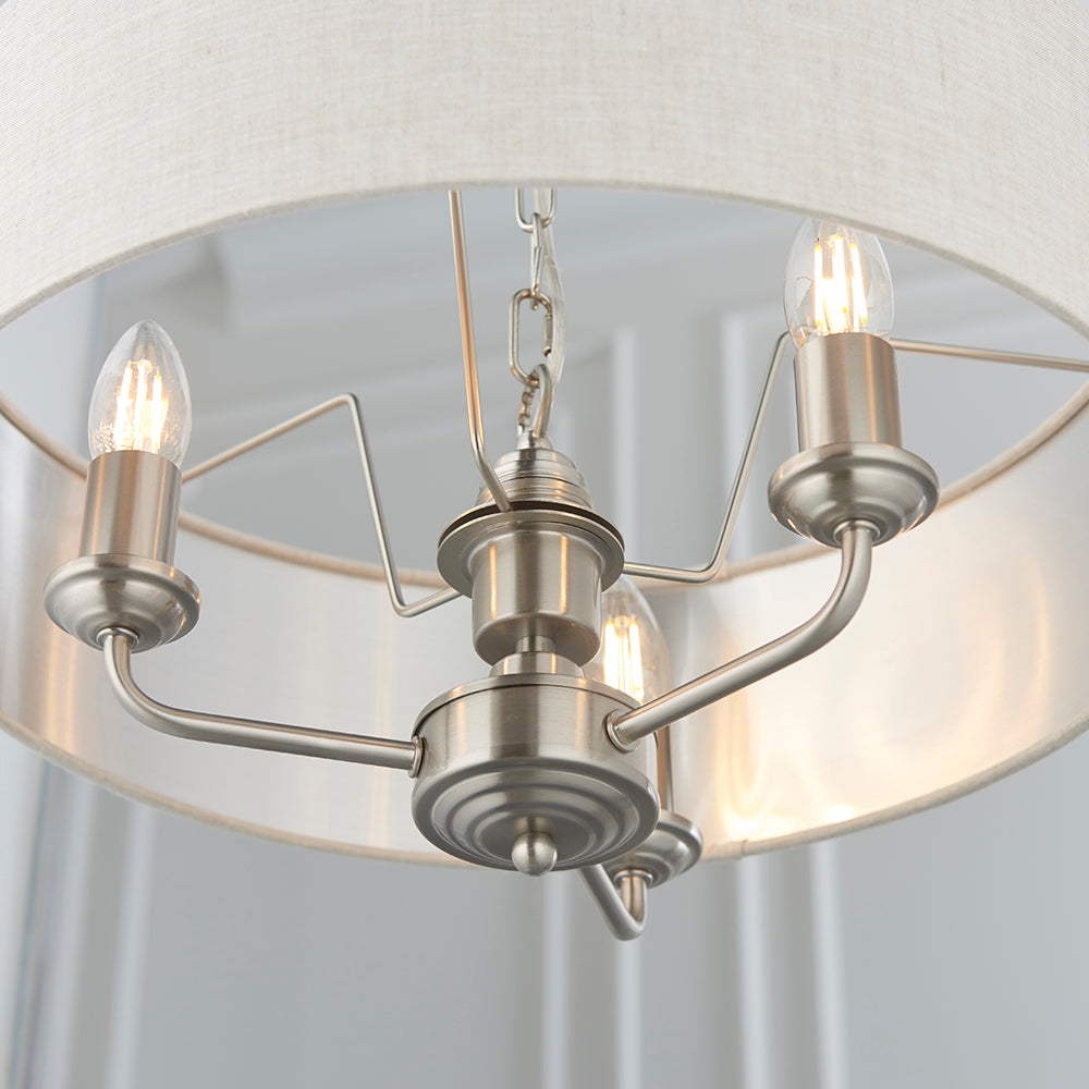 Endon Lighting 94361 Highclere 3Lt Pendant Brushed Chrome Plate & Natural Linen