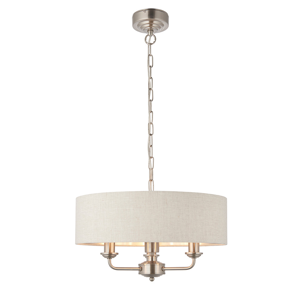 Endon Lighting 94361 Highclere 3Lt Pendant Brushed Chrome Plate & Natural Linen