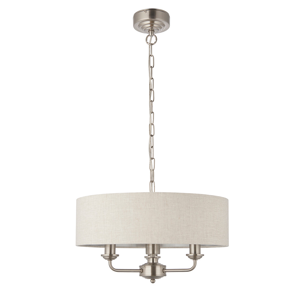 Endon Lighting 94361 Highclere 3Lt Pendant Brushed Chrome Plate & Natural Linen