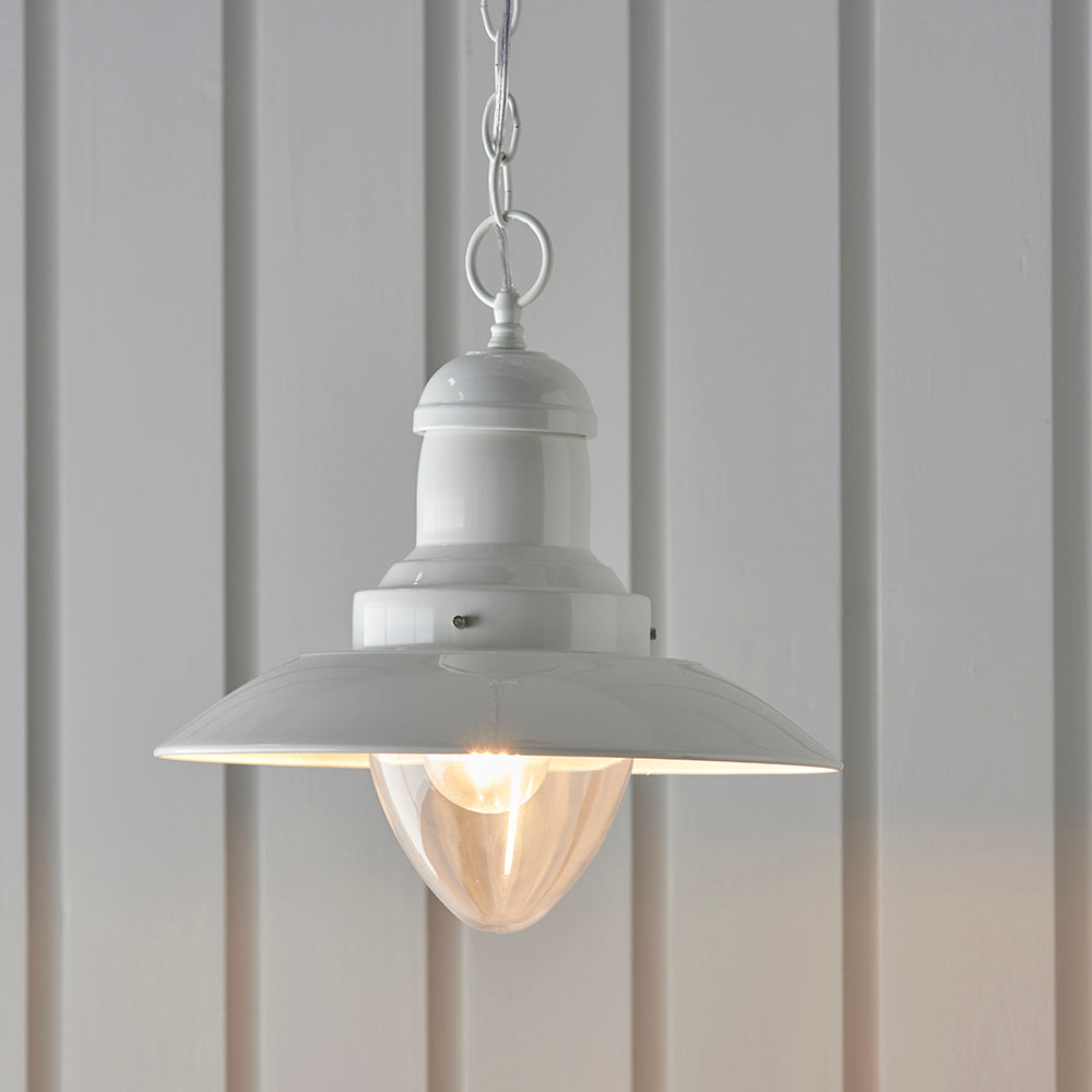 Endon Lighting 94371 Polperro 1Lt Pendant Gloss Cream & Clear Glass