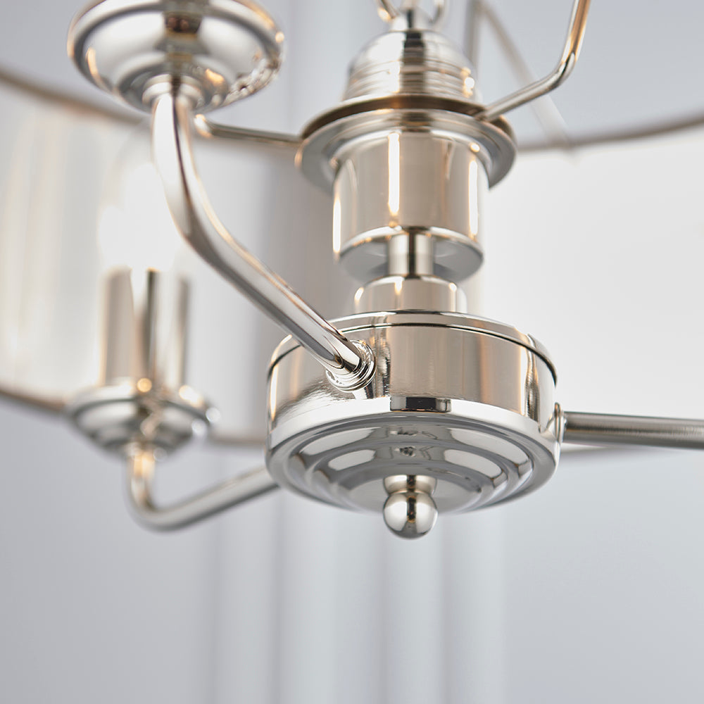 Endon Lighting 94377 Highclere 3Lt Pendant Bright Nickel Plate & Charcoal Fabric