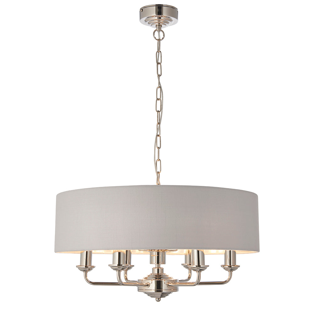 Endon Lighting 94392 Highclere 6Lt Pendant Bright Nickel Plate & Silver Fabric