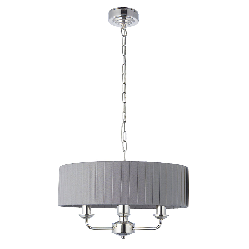 Endon Lighting 94394 Highclere 3Lt Pendant Bright Nickel Plate & Charcoal Fabric