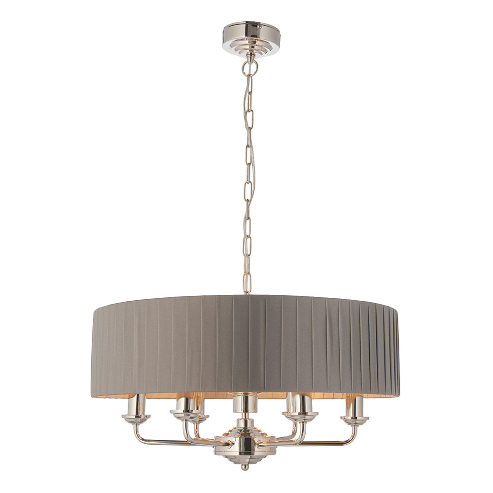 Endon Lighting 94397 Highclere 6Lt Pendant Bright Nickel Plate & Charcoal Fabric