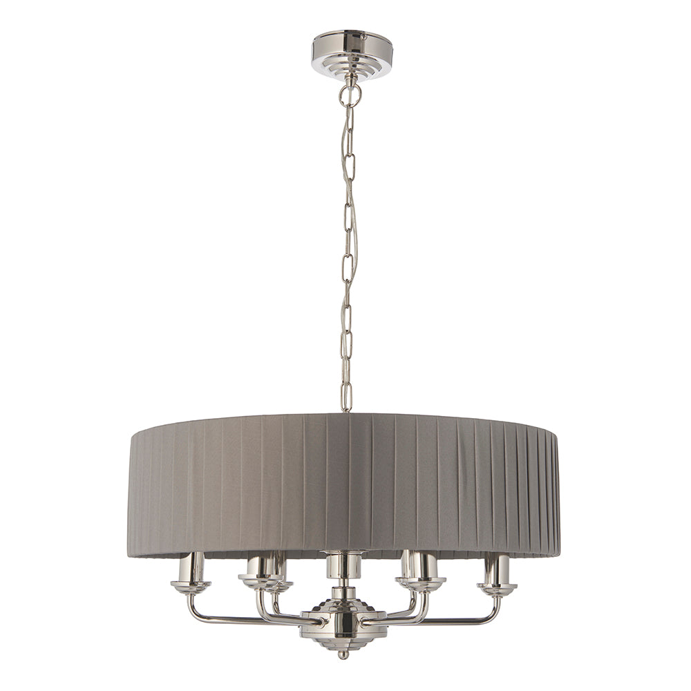 Endon Lighting 94397 Highclere 6Lt Pendant Bright Nickel Plate & Charcoal Fabric