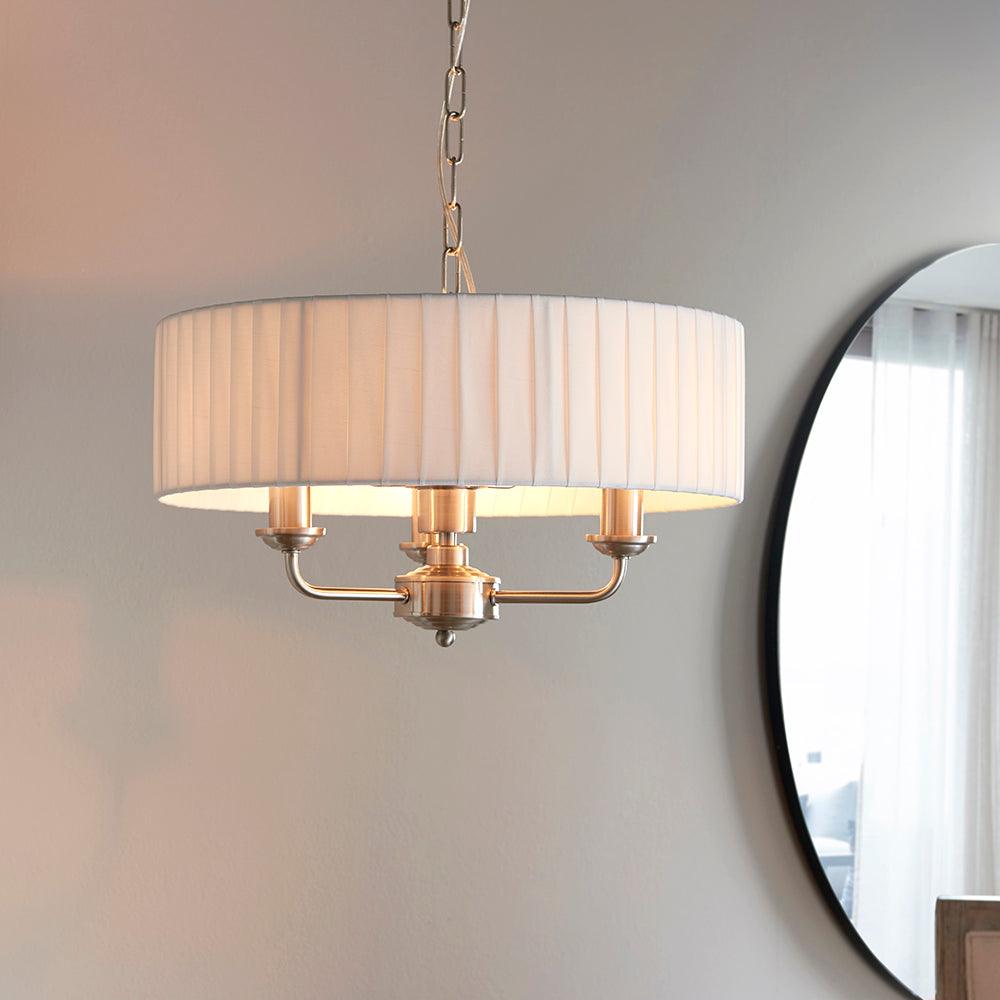 Endon Lighting 94398 Highclere 3Lt Pendant Brushed Chrome Plate & Vintage White Fabric