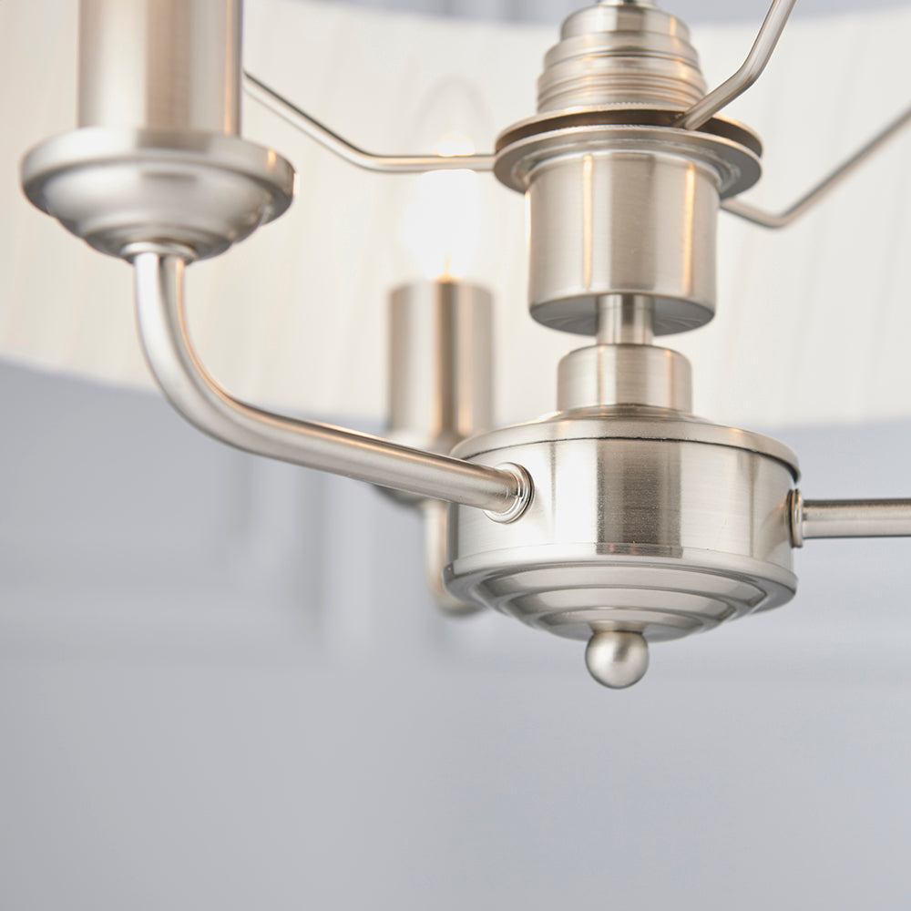 Endon Lighting 94398 Highclere 3Lt Pendant Brushed Chrome Plate & Vintage White Fabric
