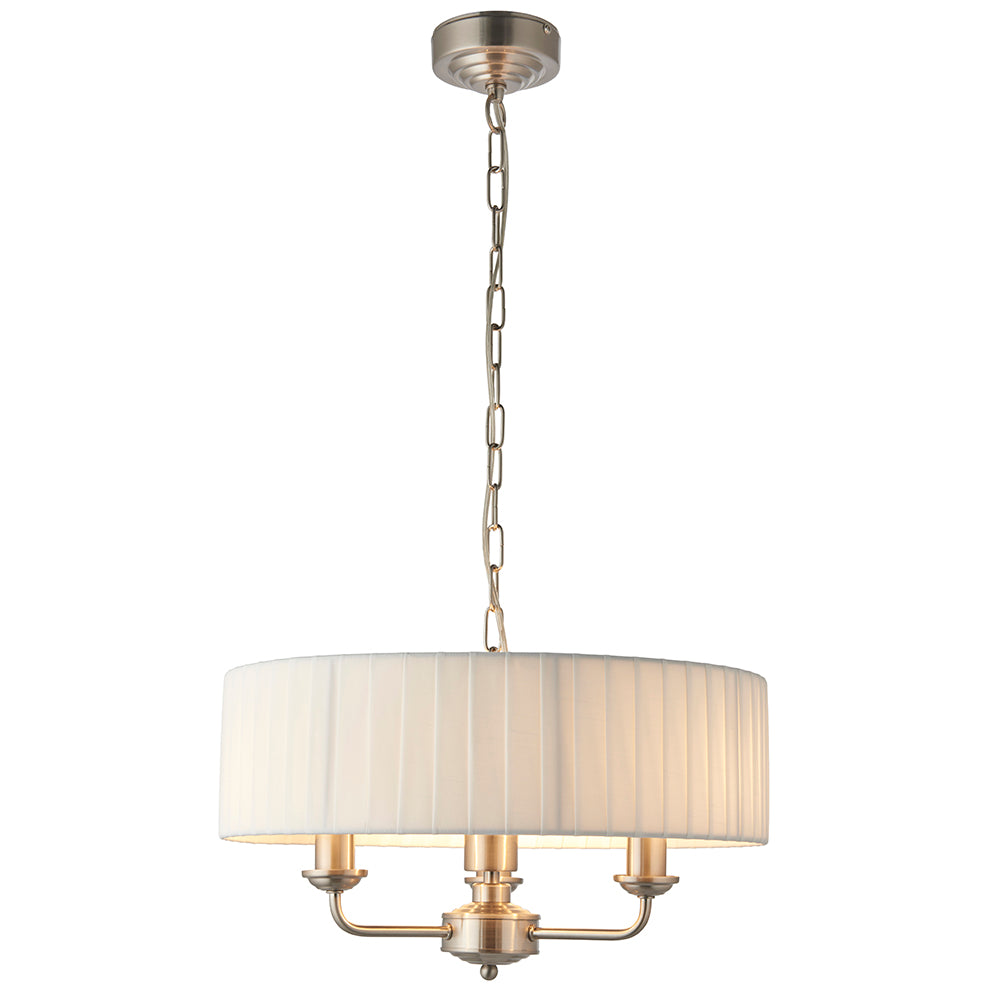 Endon Lighting 94398 Highclere 3Lt Pendant Brushed Chrome Plate & Vintage White Fabric