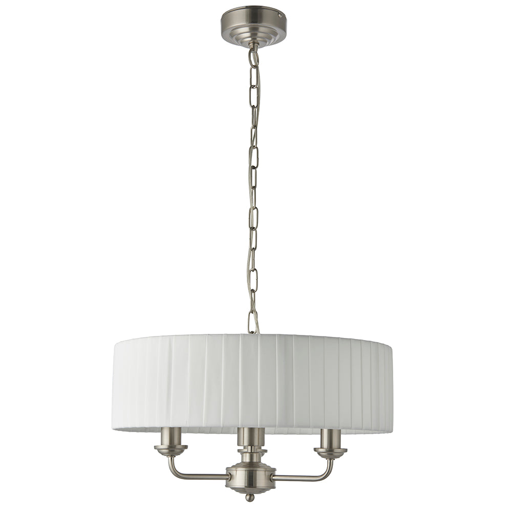 Endon Lighting 94398 Highclere 3Lt Pendant Brushed Chrome Plate & Vintage White Fabric