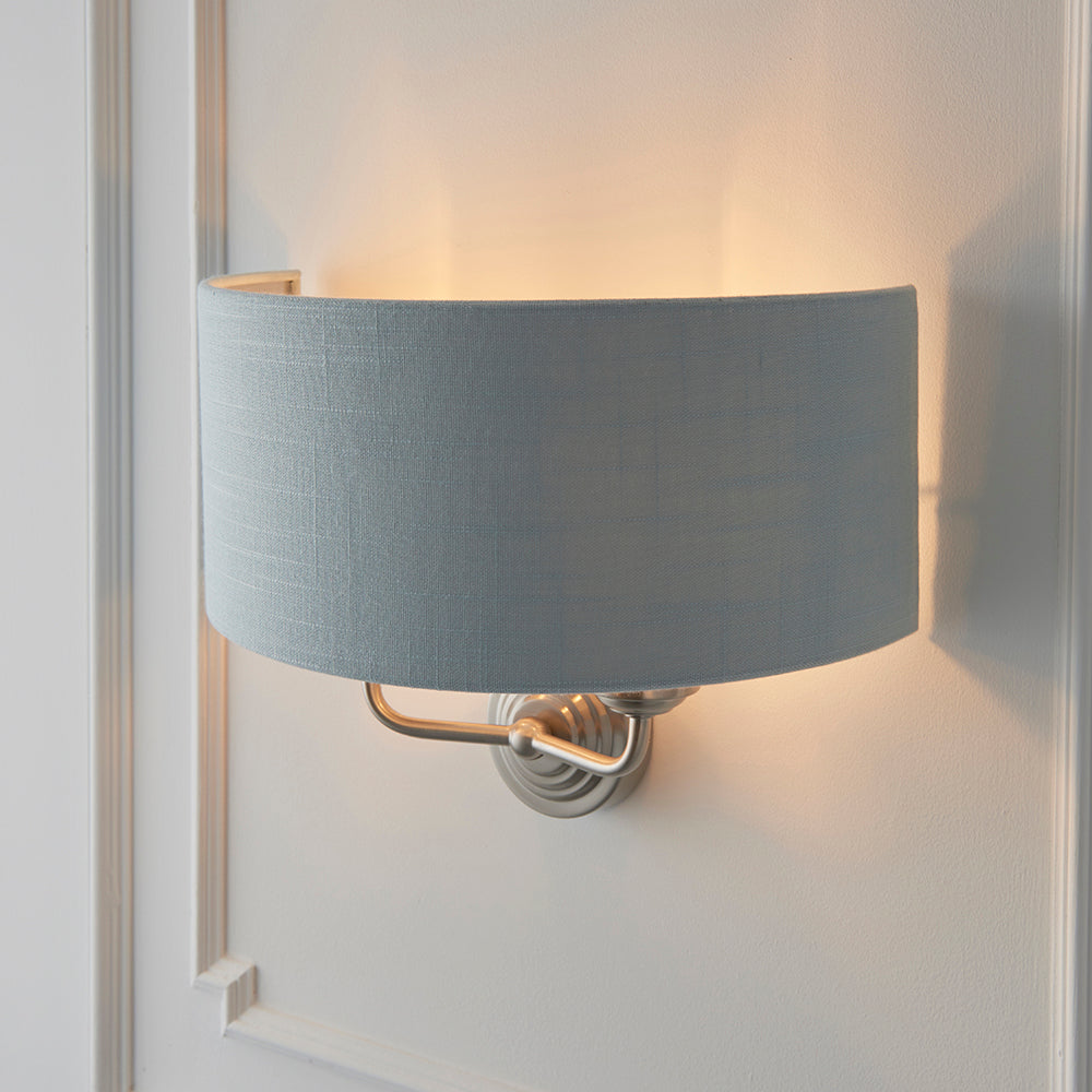 Endon Lighting 94401 Highclere 2Lt Wall Brushed Chrome Plate & Duck Egg Fabric