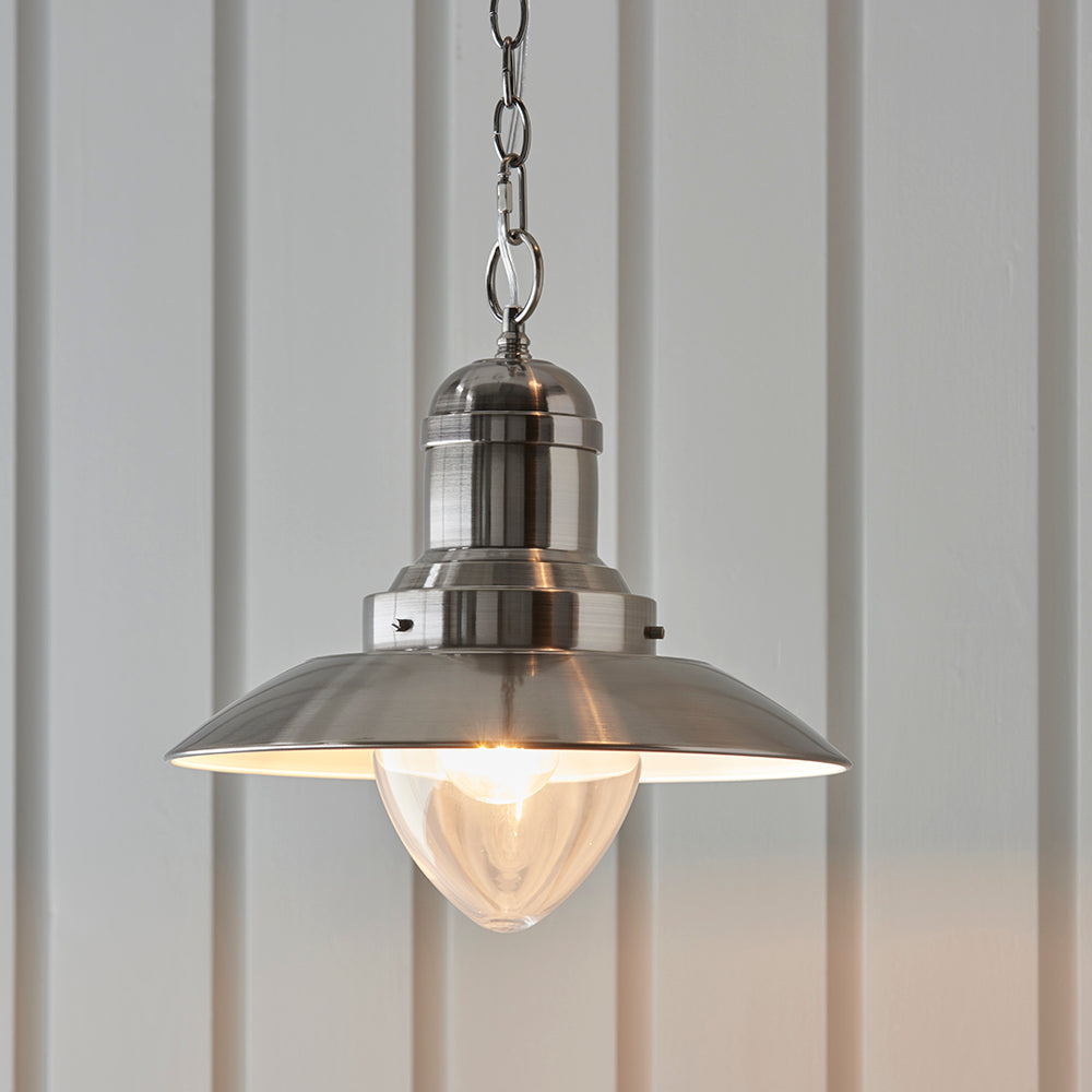 Endon Lighting 94404 Polperro 1Lt Pendant Antique Chrome & Gloss White