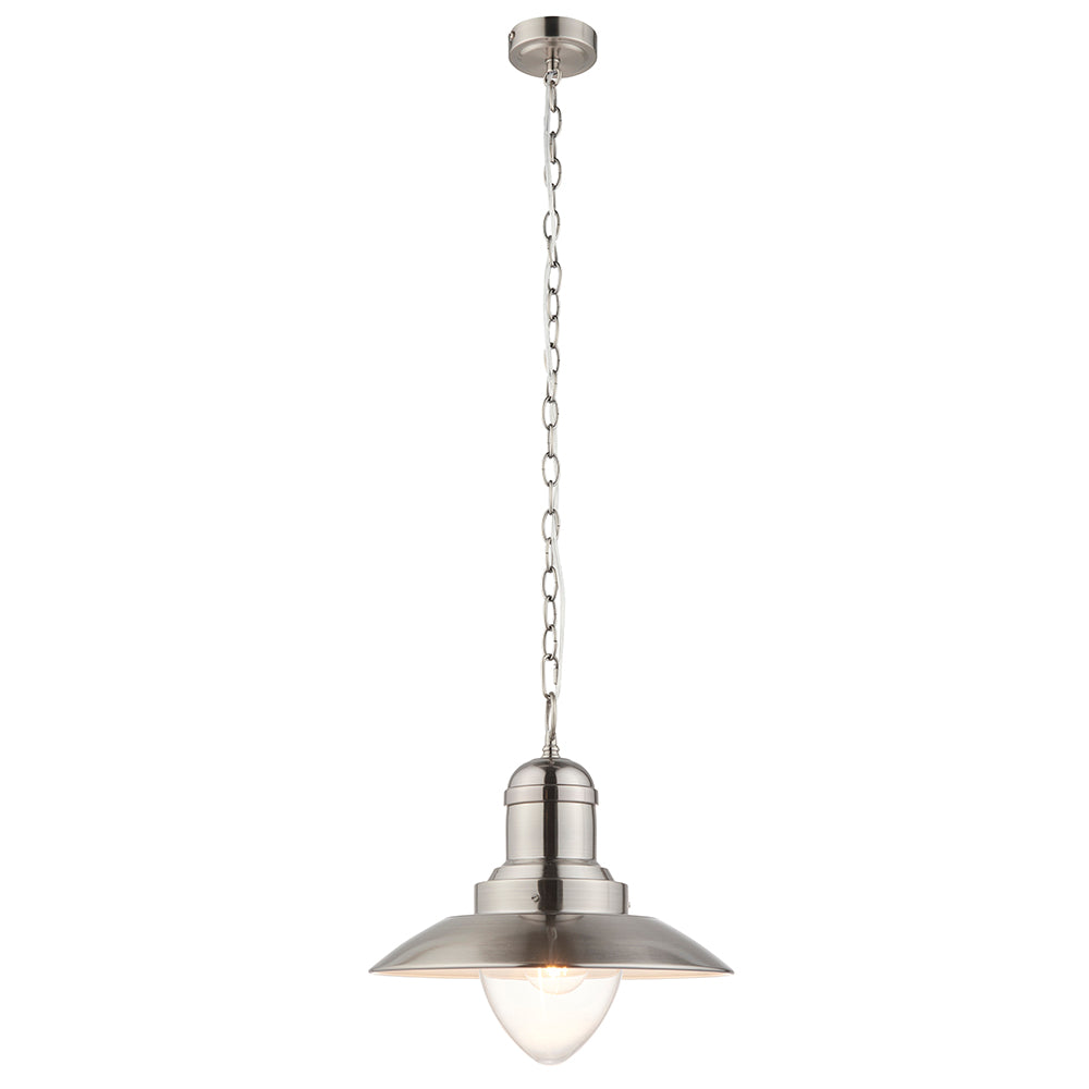 Endon Lighting 94404 Polperro 1Lt Pendant Antique Chrome & Gloss White