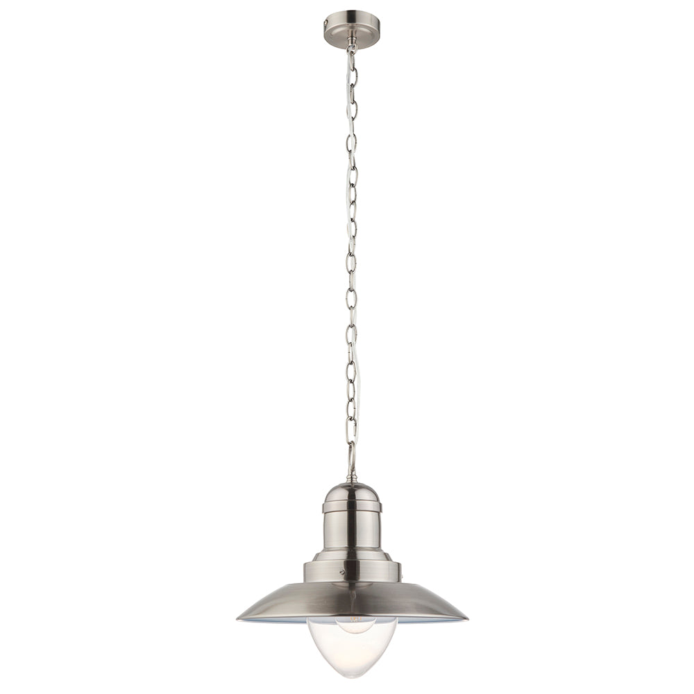 Endon Lighting 94404 Polperro 1Lt Pendant Antique Chrome & Gloss White
