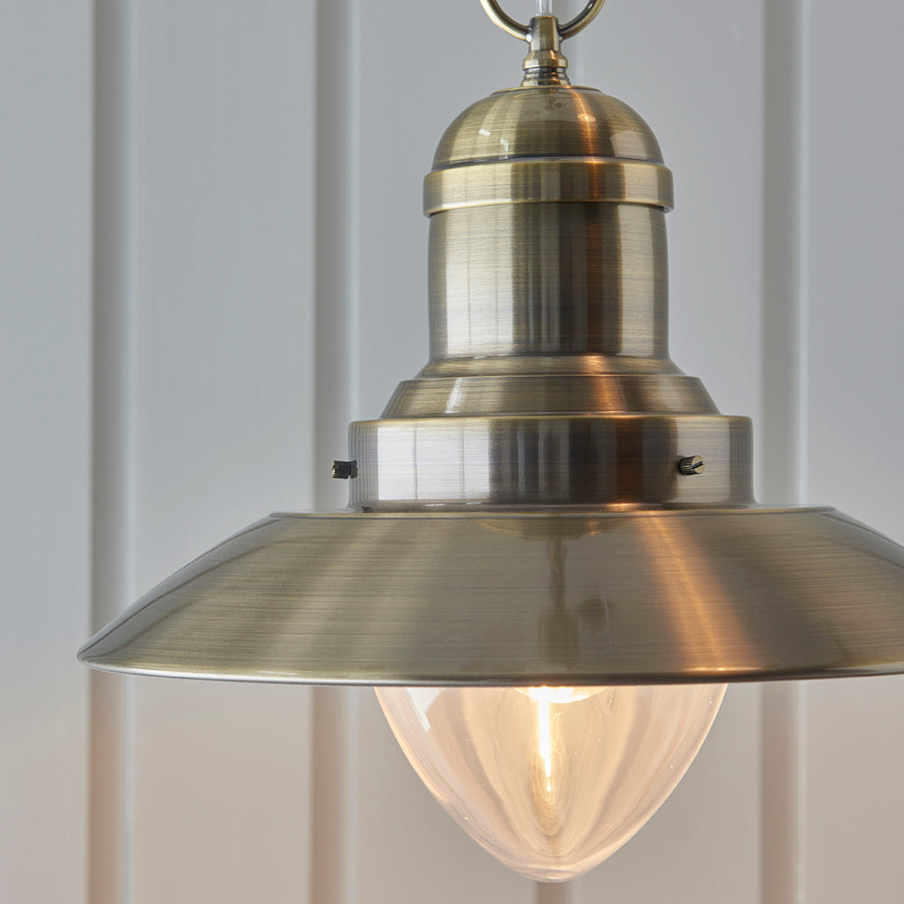 Endon Lighting 94405 Polperro 1Lt Pendant Antique Brass Plate & Gloss White