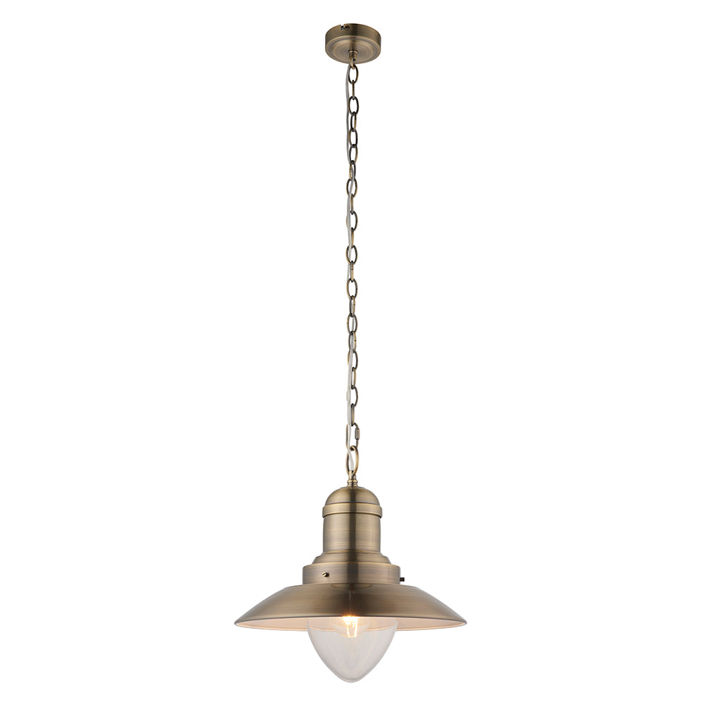 Endon Lighting 94405 Polperro 1Lt Pendant Antique Brass Plate & Gloss White